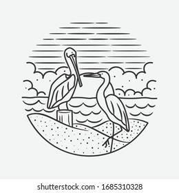 vacation summer beach vintage vector line art illustration. isolated vector.