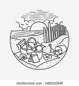 vacation summer beach vintage vector line art illustration. isolated vector.
