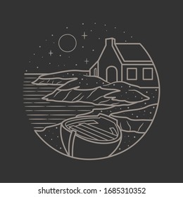 Ferien Sommer Strand Vintage Vektorillustration Linie Kunstgrafik. isolierte Vektorillustration.
