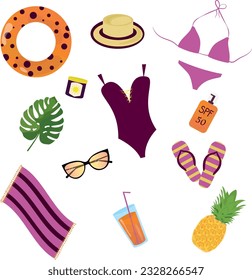 Vacation. Summer. Journey. A set of summer items. High quality vector illustration.