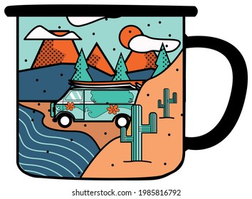 vacation summer mug van artwork vector