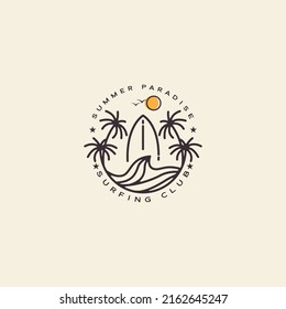 vacation summer surf retro line style logo design vector icon illustration