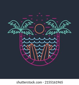 Vacation in summer with surfing graphic illustration vector art t-shirt design