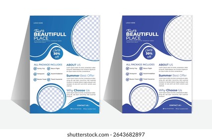 Vacation And Summer Travel flyer template design.
