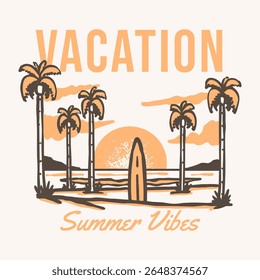 Vacation Summer Vibes Beach Sunset Illustration – Vintage Surf Vector Design
