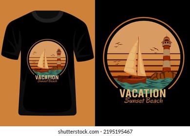 Vacation Sunset Beach Retro Vintage T Shirt Design