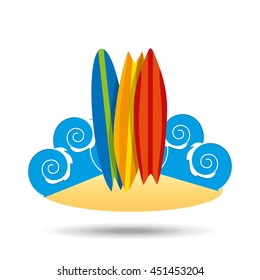 vacation surf beach recreation game isolated, vector illustration