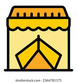 Vacation tent icon outline vector. Nature forest. Furniture trip color flat