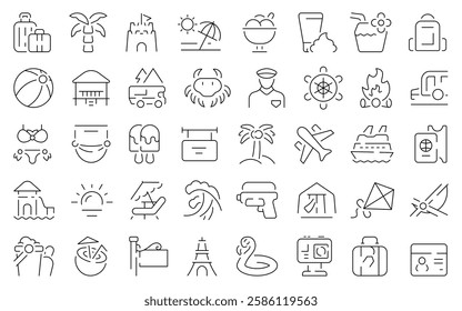 Vacation thin line icons set. Vacation vector symbol and icons.