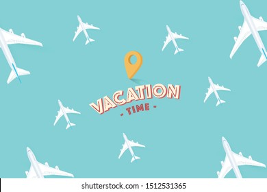 Vacation time with airplane banner design, banner website. vector