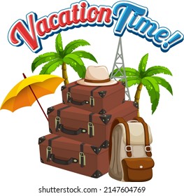 Icono de tiempo de vacaciones con ilustración de elemento de viaje