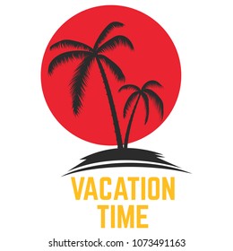 Vacation time. Lettering phrase with palm icon. Design element for poster, emblem, t shirt. Vector illustration