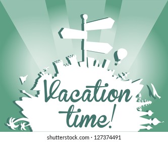 Vacation Time Logo Design, Travel Icon, 50s Retro Style