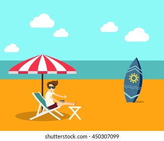 Vacation time summer beach concept flat design vector illustration