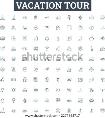 Vacation tour vector line icons set. Trip, Tour, Travel, Holiday, Journey, Excursion, Break illustration outline concept symbols and signs