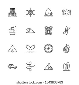 Vacation, Tourism, Travel outline icons set - Black symbol on white background. Vacation, Tourism, Travel Simple Illustration Symbol - lined simplicity Sign. Flat Vector thin line Icon editable stroke