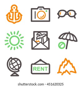 Vacation and transport vector mobile icons, tour infographics symbols.
