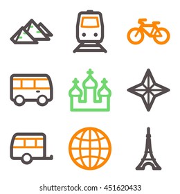 Reise- und Transportvektorsymbole für mobile Icons, Tourinfografiesymbole.