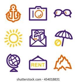 Reise- und Transportvektorsymbole für mobile Icons, Tourinfografiesymbole.