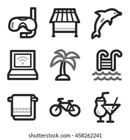 Vacation and transport vector mobile icons, tour infographics symbols.