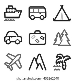 Vacation and transport vector mobile icons, tour infographics symbols.