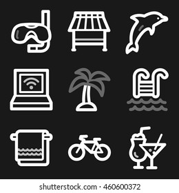 Vacation and transport vector mobile icons, tour infographics symbols.