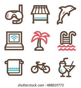 Vacation and transport vector mobile icons, tour infographics symbols.