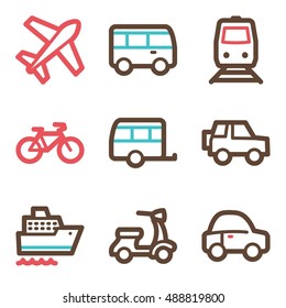 Vacation and transport vector mobile icons, tour infographics symbols.