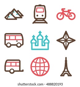 Vacation and transport vector mobile icons, tour infographics symbols.
