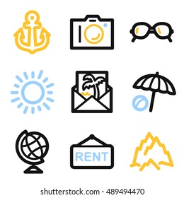 Vacation and transport vector mobile icons, tour infographics symbols.