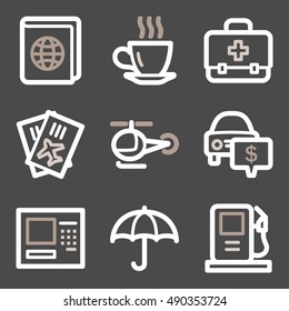 Vacation and transport vector mobile icons, tour infographics symbols.