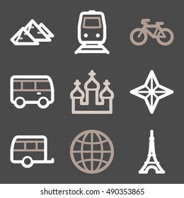 Vacation and transport vector mobile icons, tour infographics symbols.