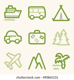 Vacation and transport vector mobile icons, tour infographics symbols.