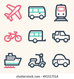 Reise- und Transportvektorsymbole für mobile Icons, Tourinfografiesymbole.