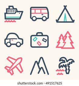 Vacation and transport vector mobile icons, tour infographics symbols.