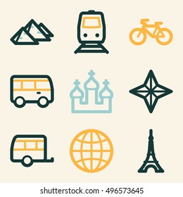 Vacation and transport vector mobile icons, tour infographics symbols.