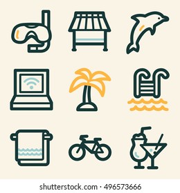 Vacation and transport vector mobile icons, tour infographics symbols.