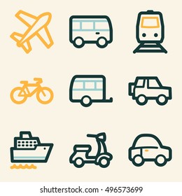 Reise- und Transportvektorsymbole für mobile Icons, Tourinfografiesymbole.