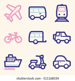 Vacation and transport vector mobile icons, tour infographics symbols.