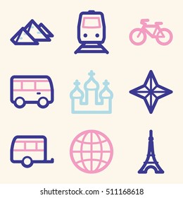 Vacation and transport vector mobile icons, tour infographics symbols.