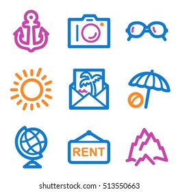 Vacation and transport vector mobile icons, tour infographics symbols.