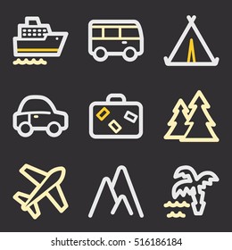 Vacation and transport vector mobile icons, tour infographics symbols.
