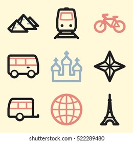 Vacation and transport vector mobile icons, tour infographics symbols.