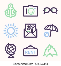 Vacation and transport vector mobile icons, tour infographics symbols.