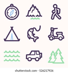 Ícones móveis de vetor de férias e transporte, símbolos infográficos de turismo.