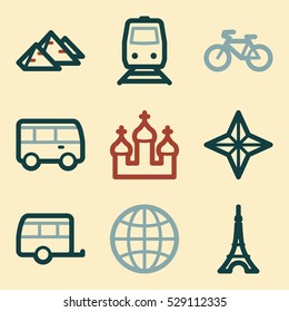 Vacation and transport vector mobile icons, tour infographics symbols.
