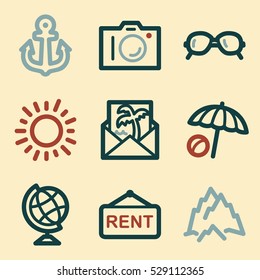 Vacation and transport vector mobile icons, tour infographics symbols.