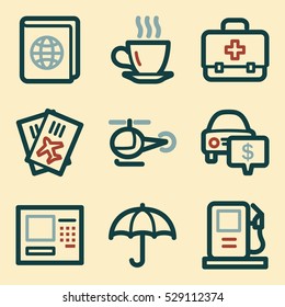 Vacation and transport vector mobile icons, tour infographics symbols.