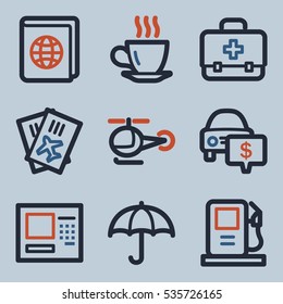 Vacation and transport vector mobile icons, tour infographics symbols.