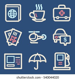 Iconos móviles vectoriales de vacaciones y transporte, símbolos de infografía turística.